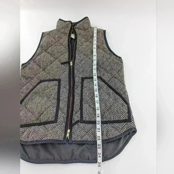 J CREW Puffer Vest Womens xs Black Brown Herringbone Quilted Sleeveless Zip - Picture 2 of 8